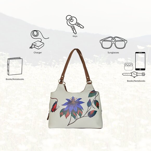 Genuine Leather Printed Shoulder Tote Bag for Women–Top Handle Handbag Daily Use - Picture 4 of 9